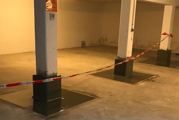 Blick auf die abgeschlossene Instandsetzung der Stützen