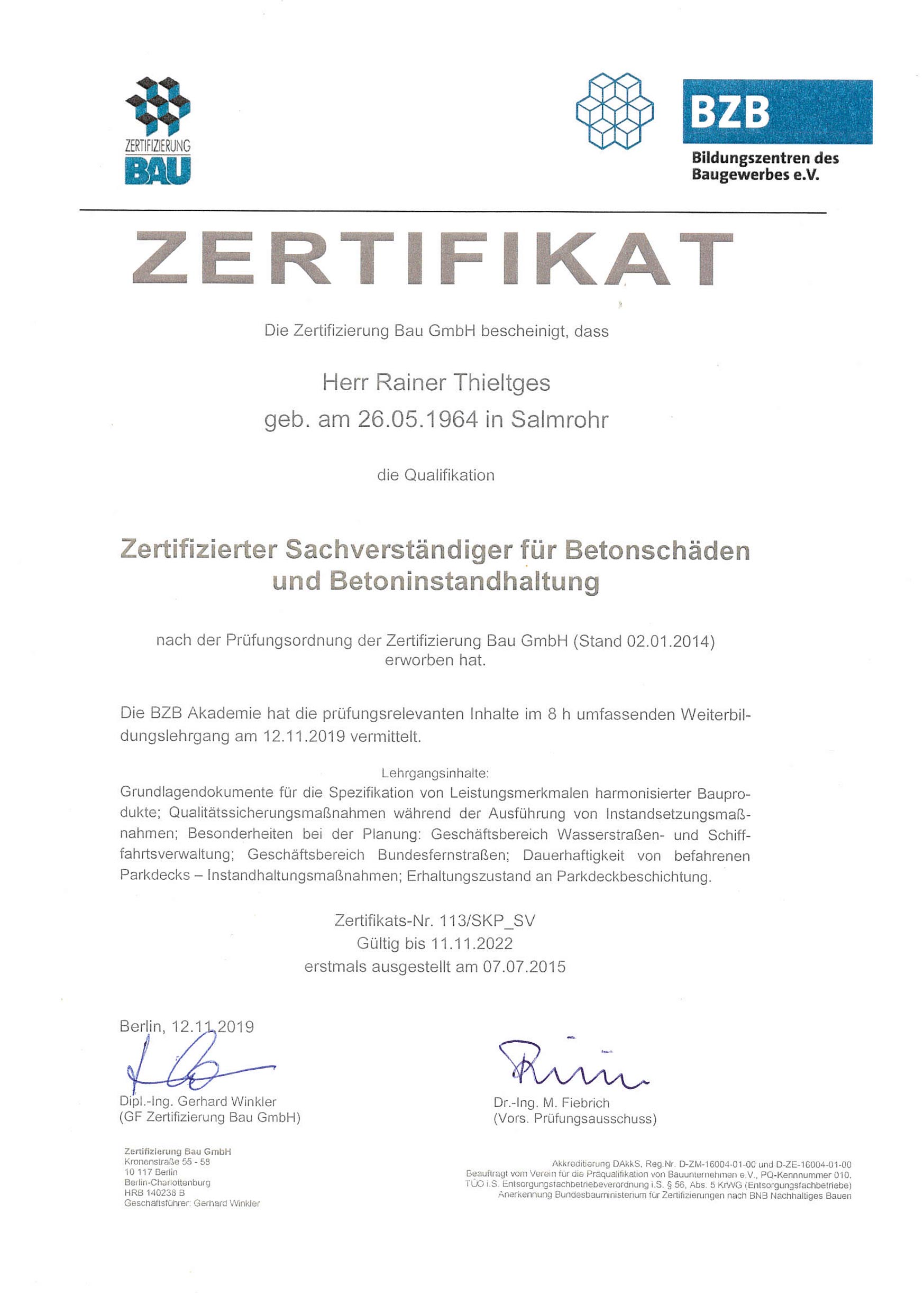Zertifizierter Sachverständiger für Betonschäden und Betonerhaltung